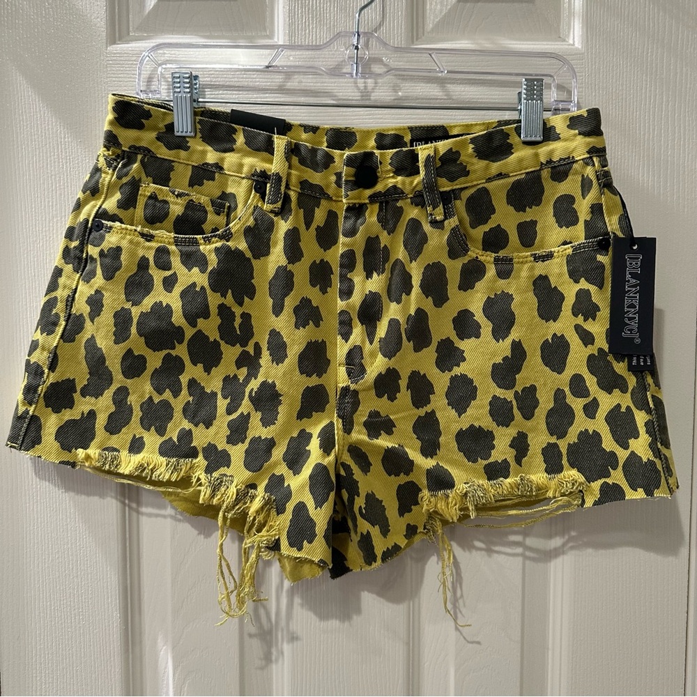 Blank NYC Yellow and Black Leopard Print Jean Shorts
